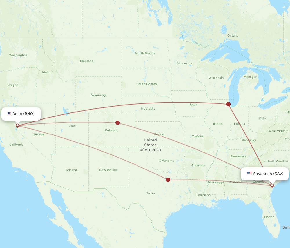 RNO-SAV flight routes