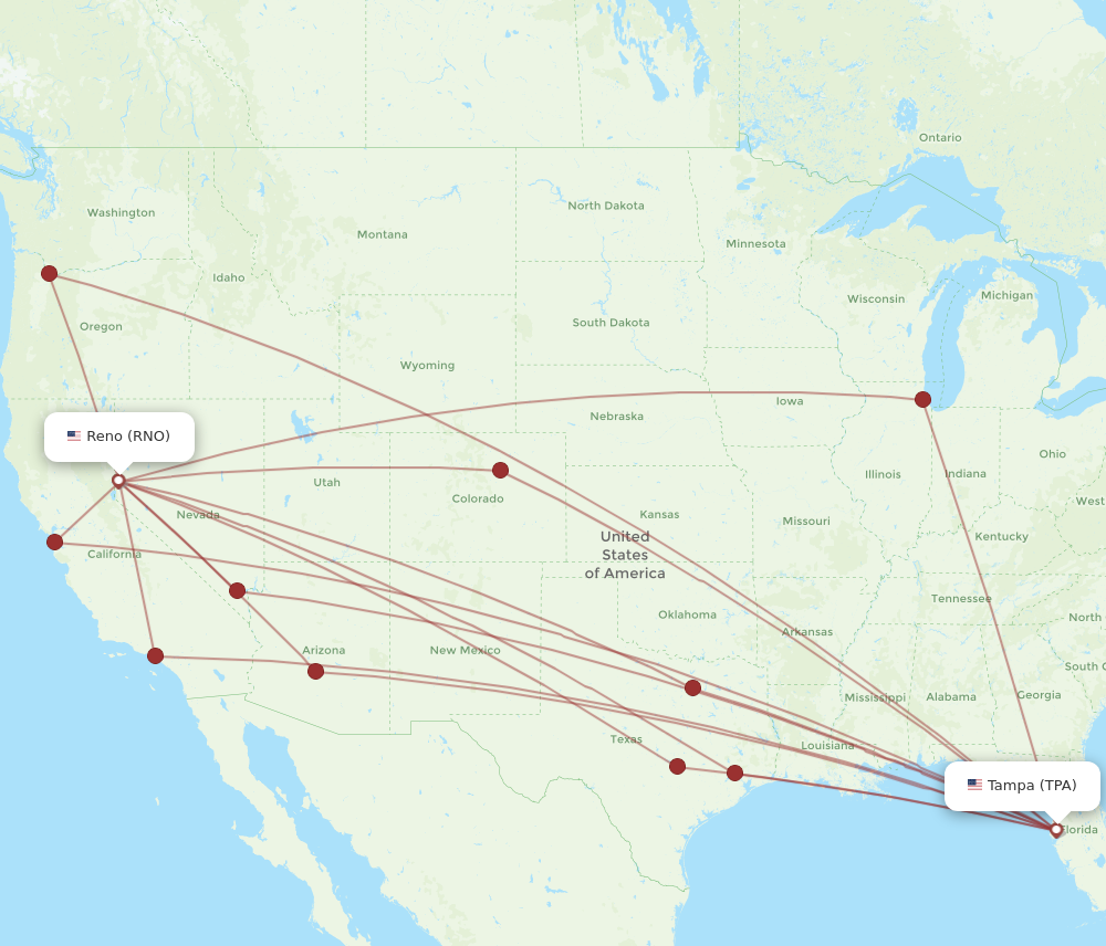 RNO to TPA flights and routes map