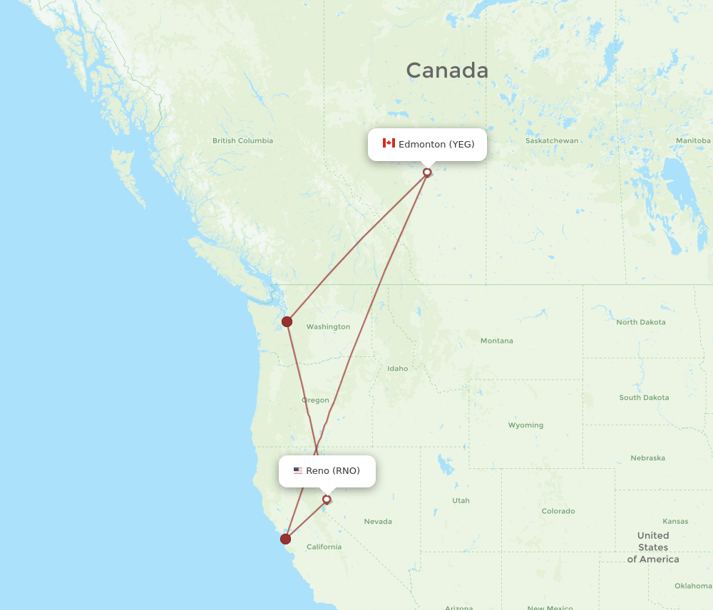 RNO-YEG flight routes