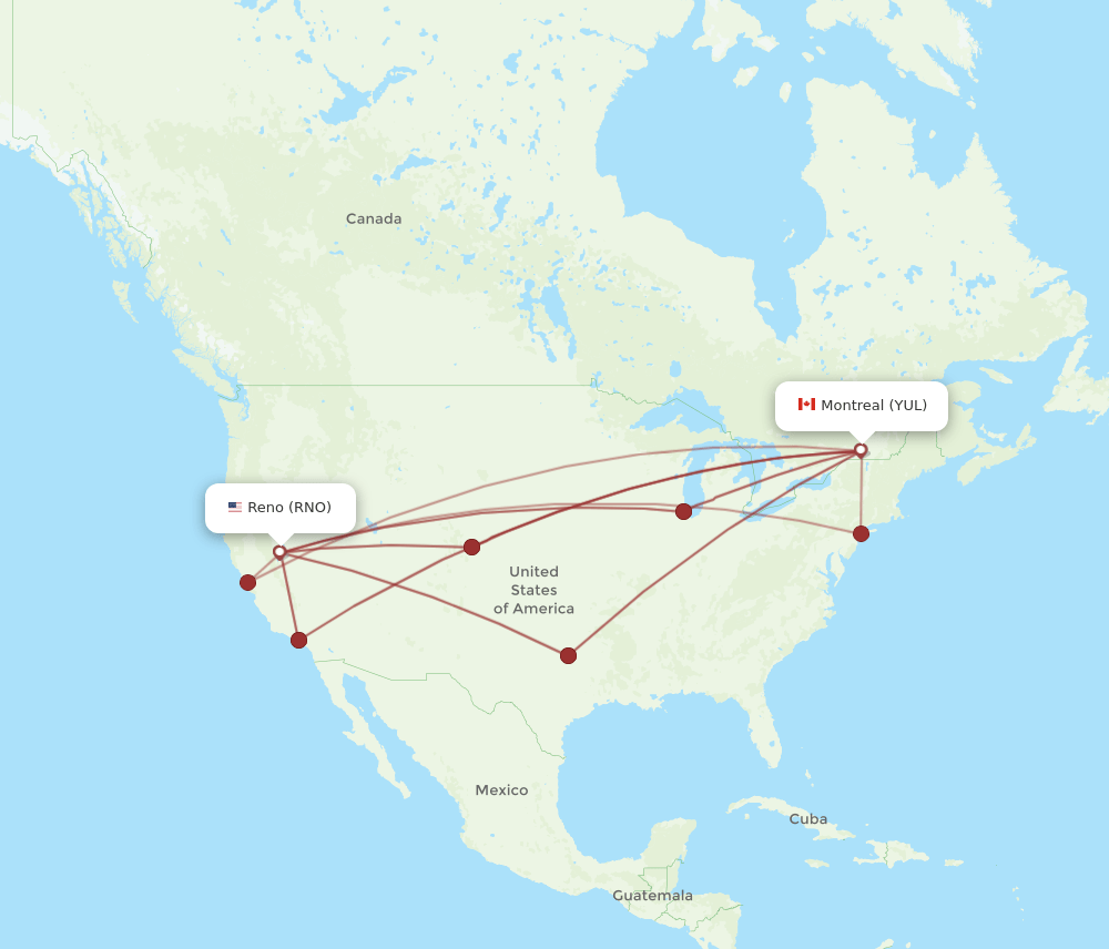 RNO-YUL flight routes