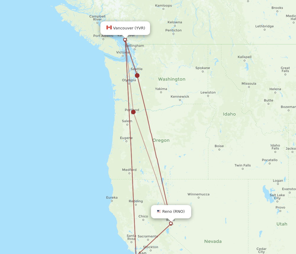 RNO-YVR flight routes