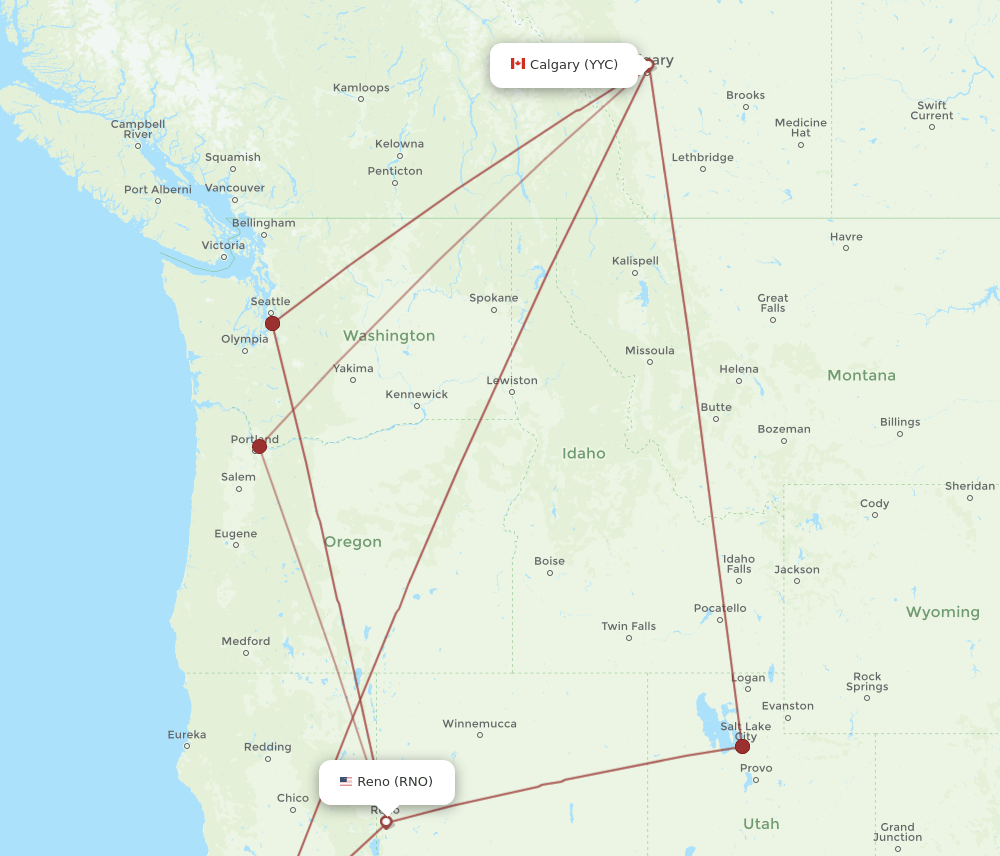 RNO-YYC flight routes