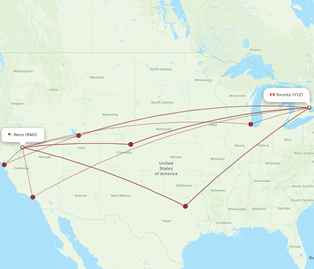 RNO-YYZ flight routes