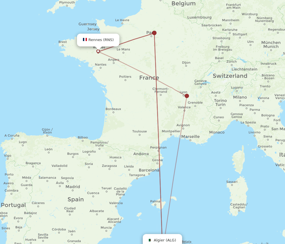 RNS-ALG flight routes