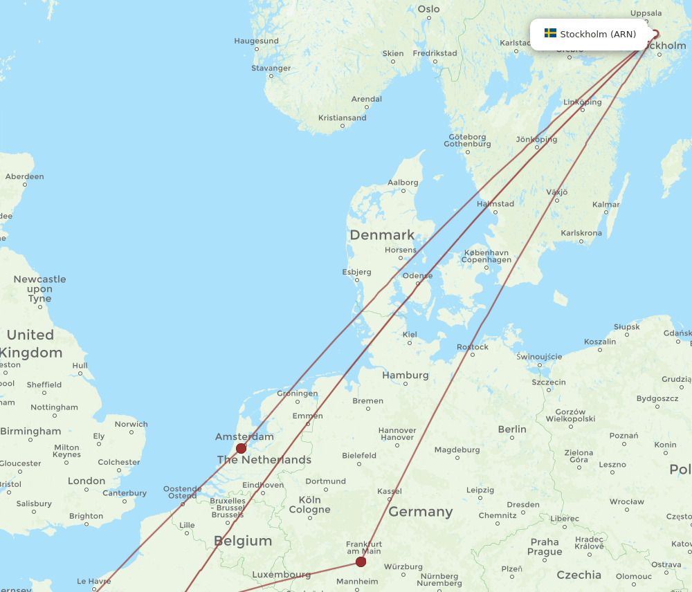 RNS to ARN flights and routes map
