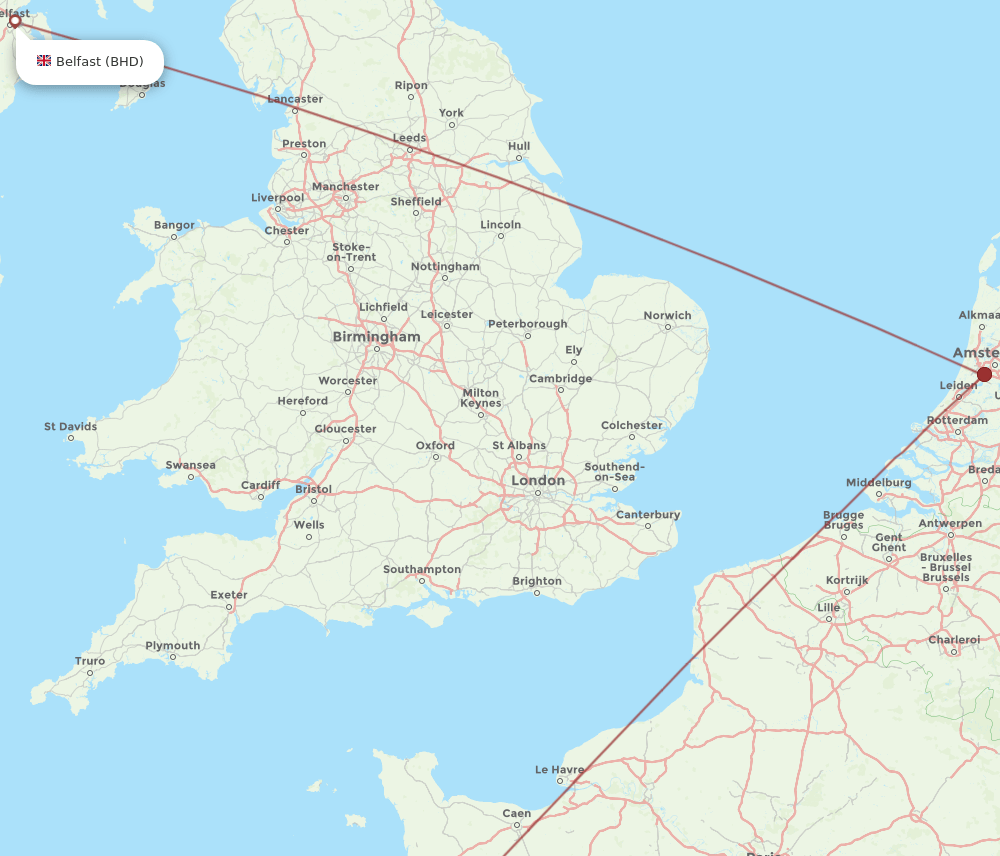 Belfast - Rennes route map and flight paths