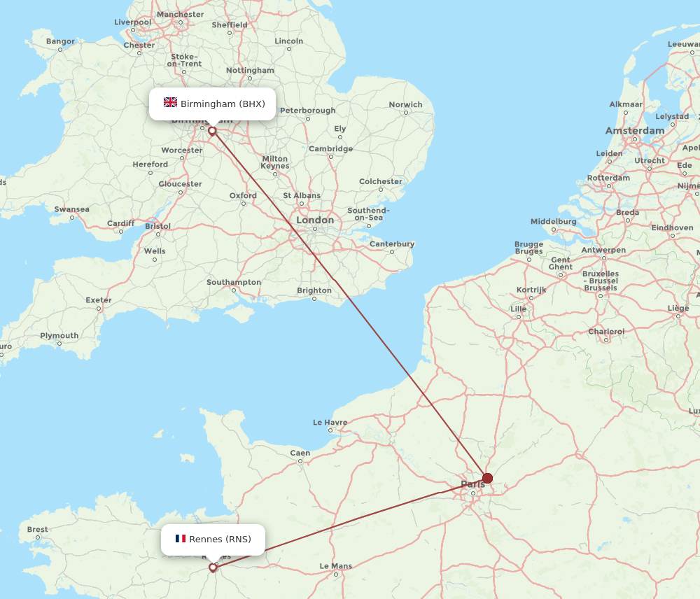 RNS-BHX flight routes