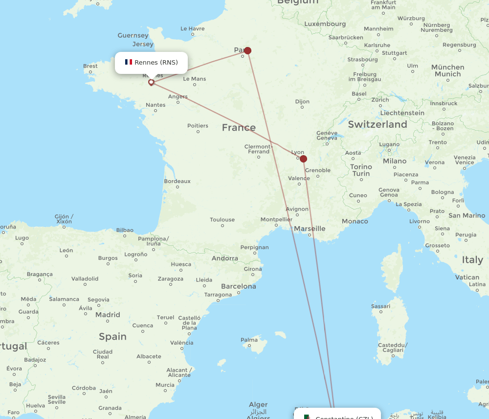 RNS to CZL flights and routes map
