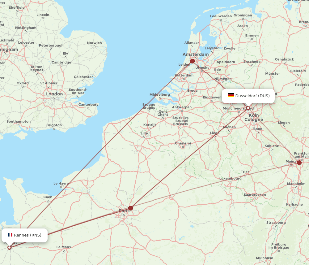 RNS-DUS flight routes