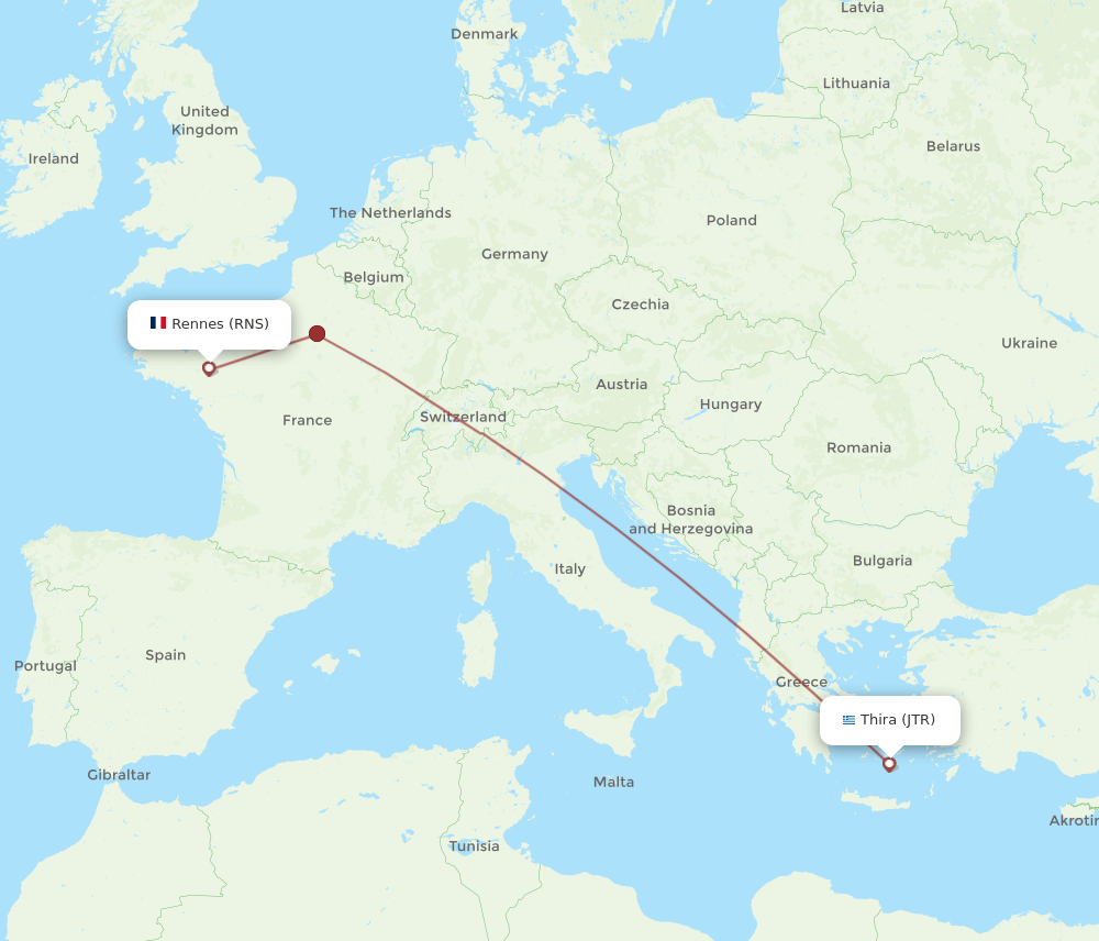 RNS-JTR flight routes
