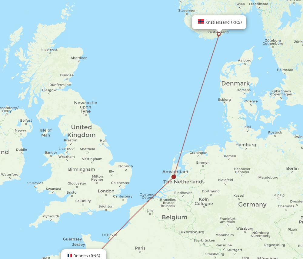 RNS-KRS flight routes