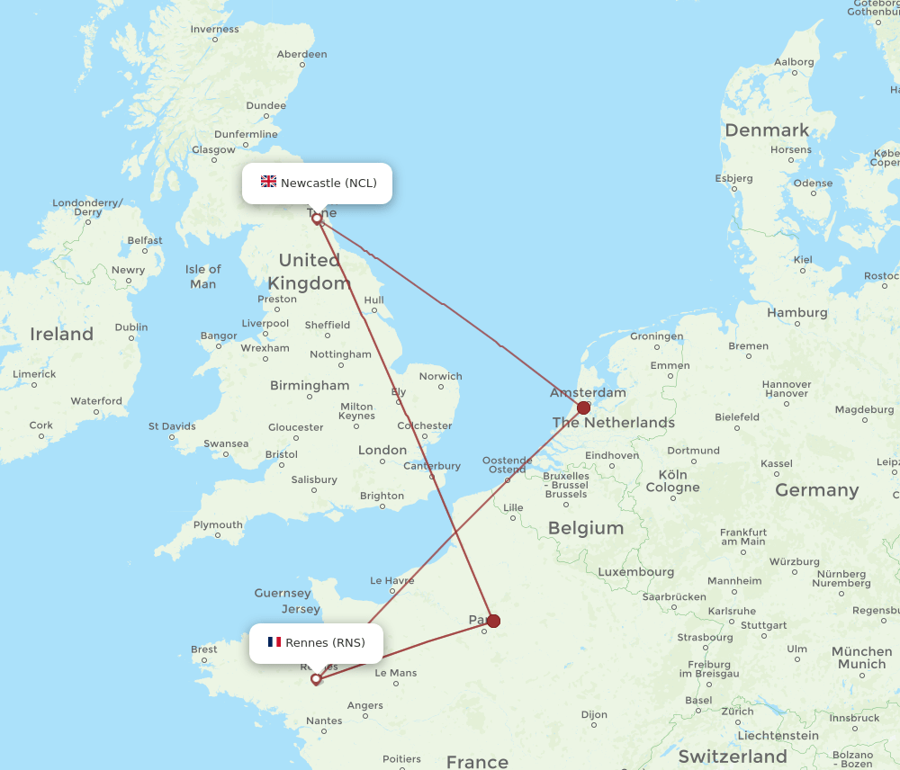 RNS-NCL flight routes