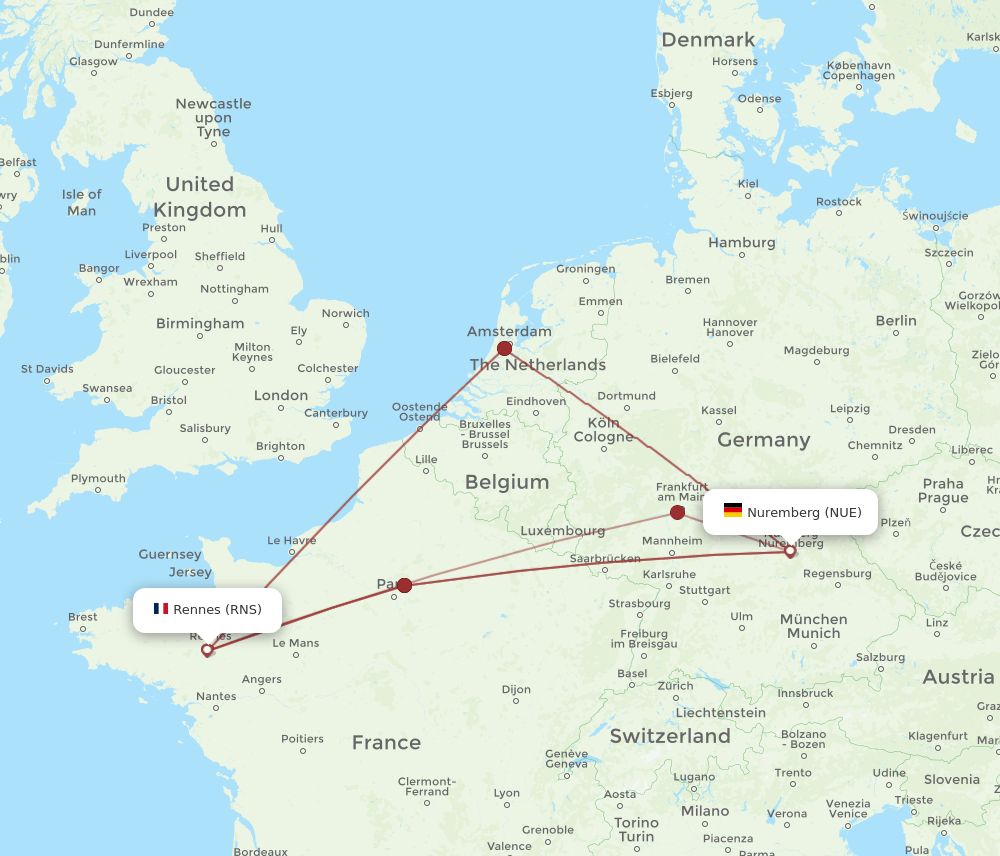 RNS-NUE flight routes