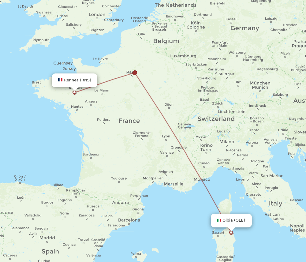 RNS to OLB flights and routes map