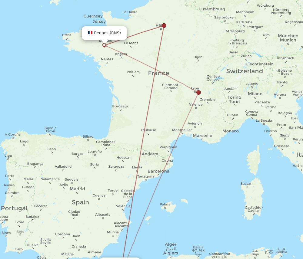 RNS to ORN flights and routes map