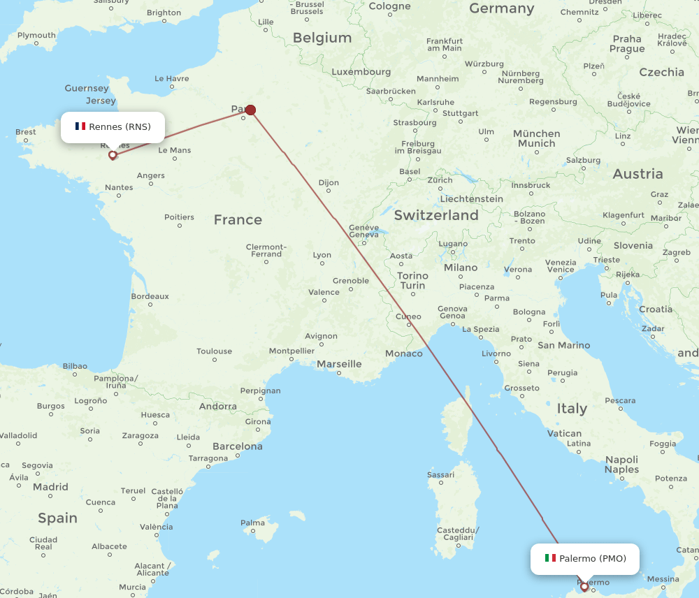 RNS to PMO flights and routes map
