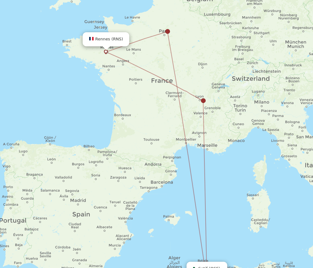 RNS-QSF flight routes