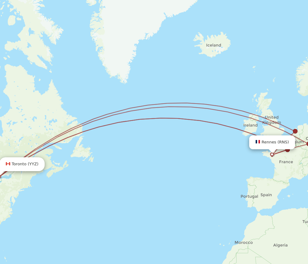 RNS to YYZ flights and routes map