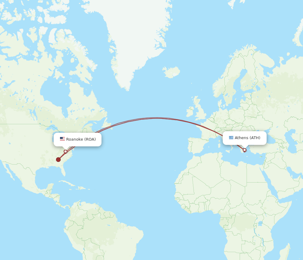 ROA to ATH flights and routes map