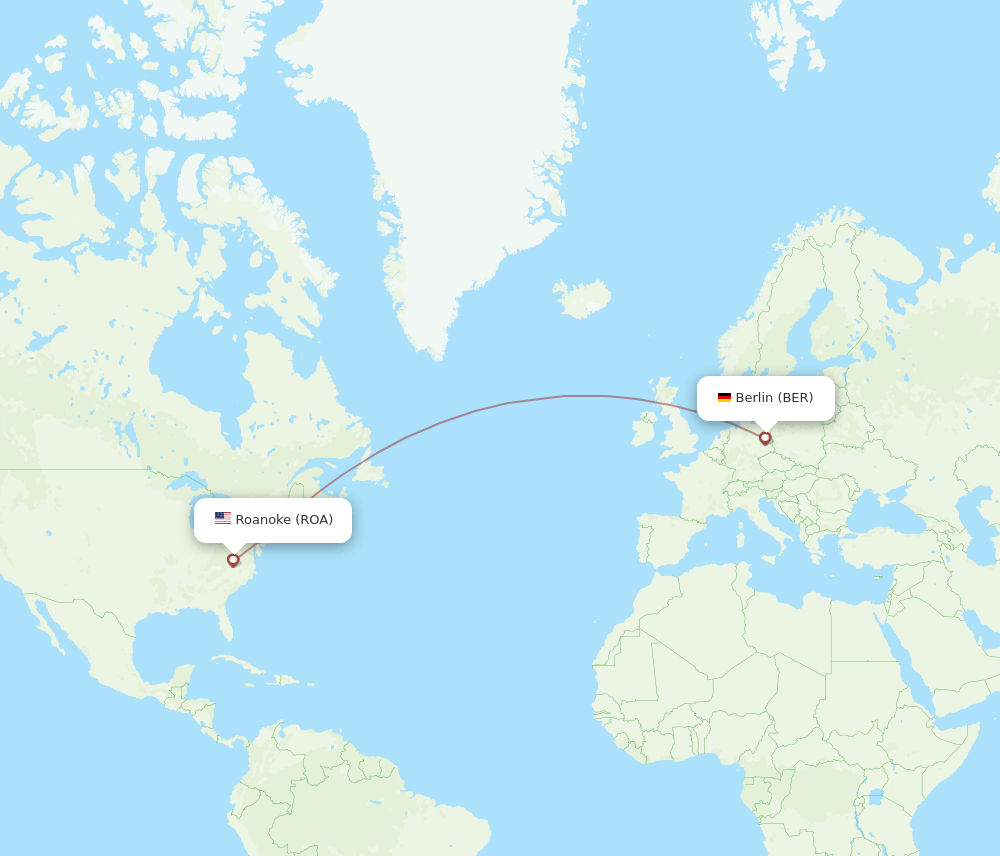 Berlin - Roanoke route map and flight paths