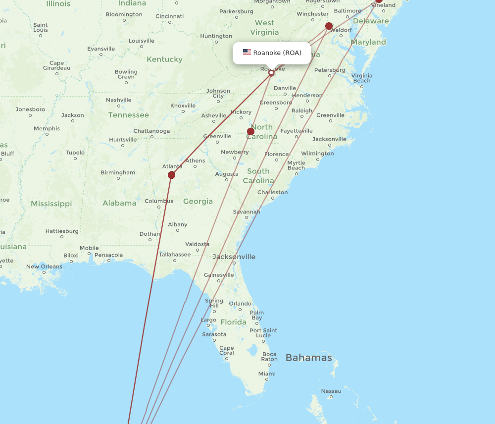 ROA-CUN flight routes