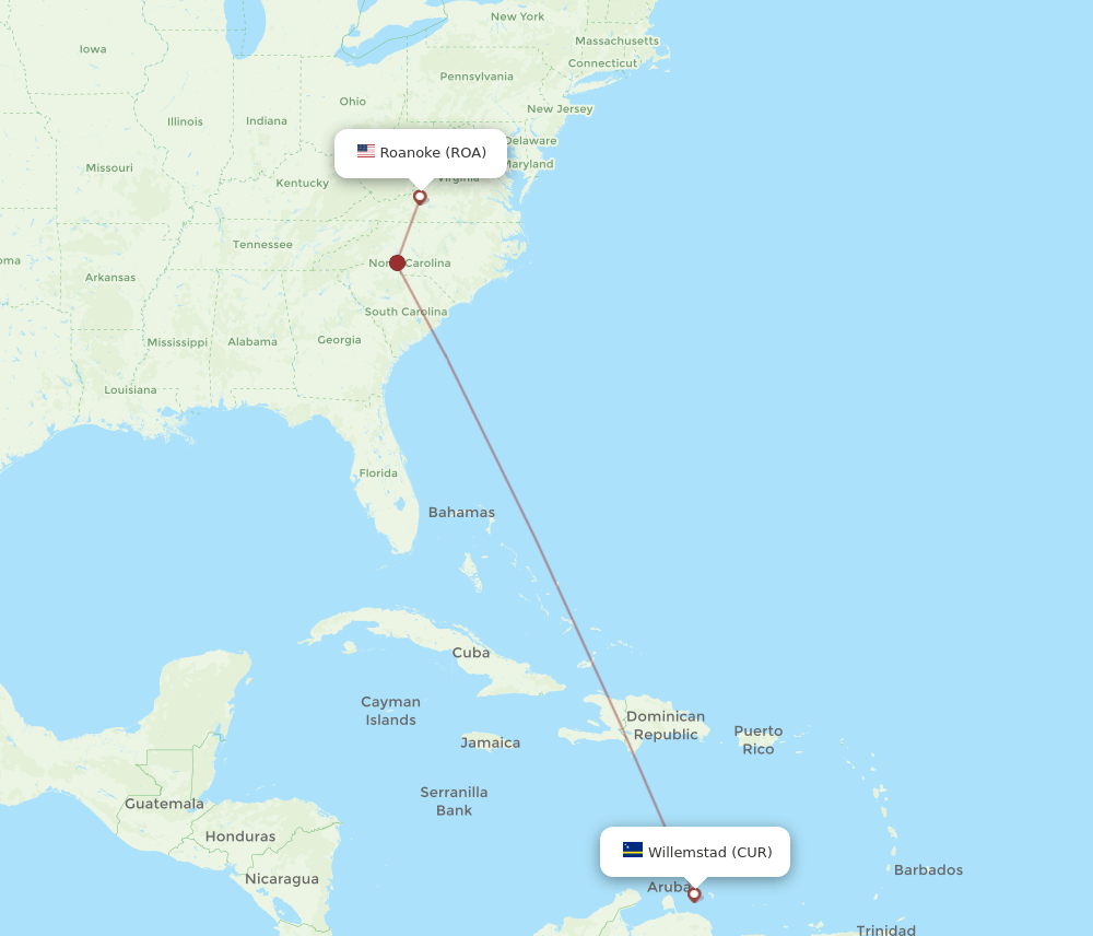 ROA-CUR flight routes