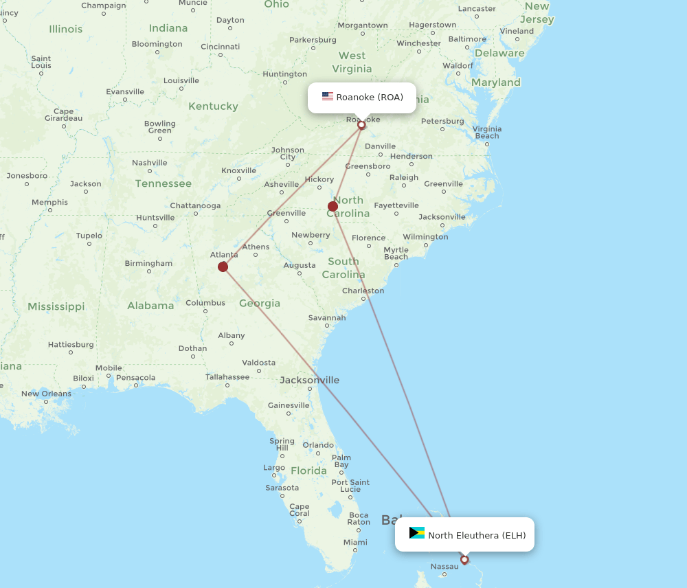ROA to ELH flights and routes map