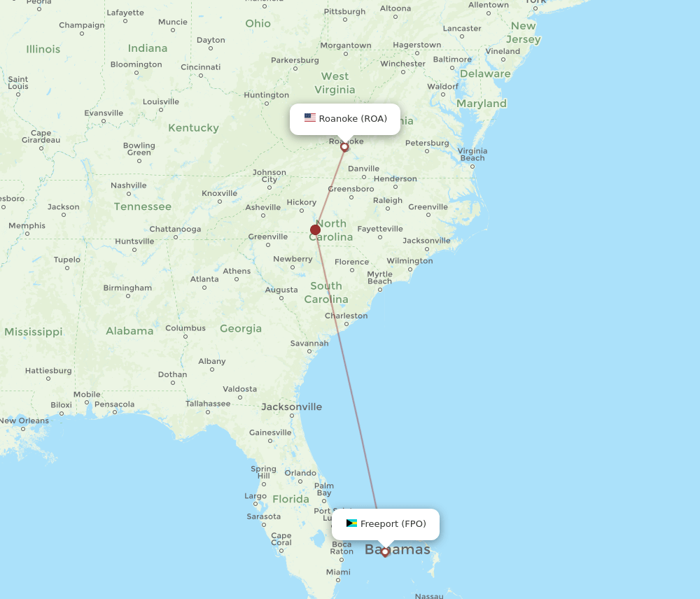 ROA to FPO flights and routes map