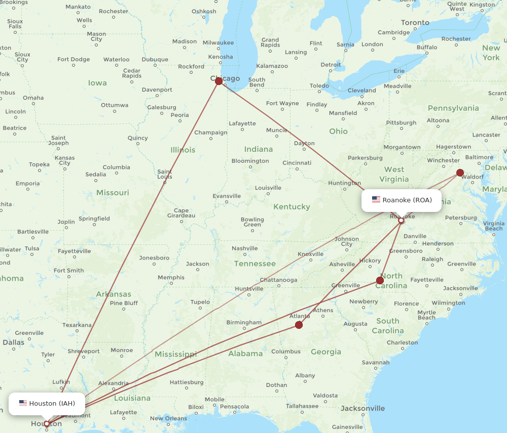 ROA-IAH flight routes