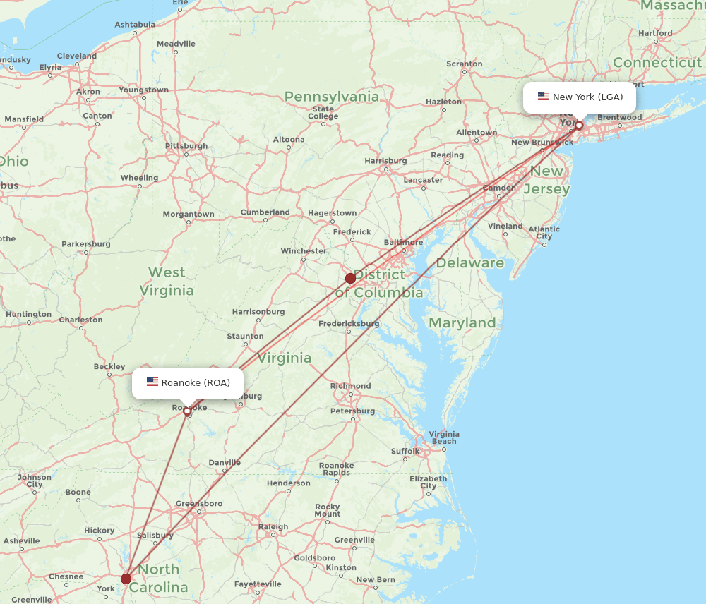 ROA-LGA flight routes