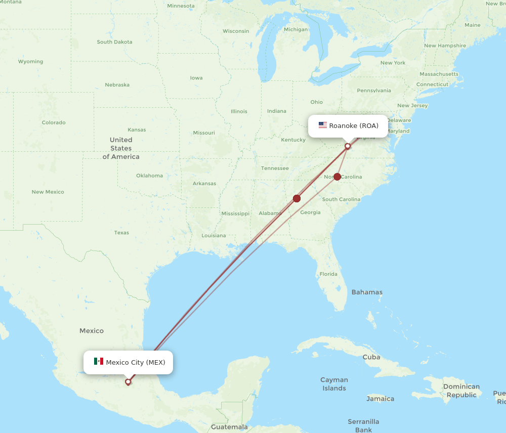 ROA-MEX flight routes
