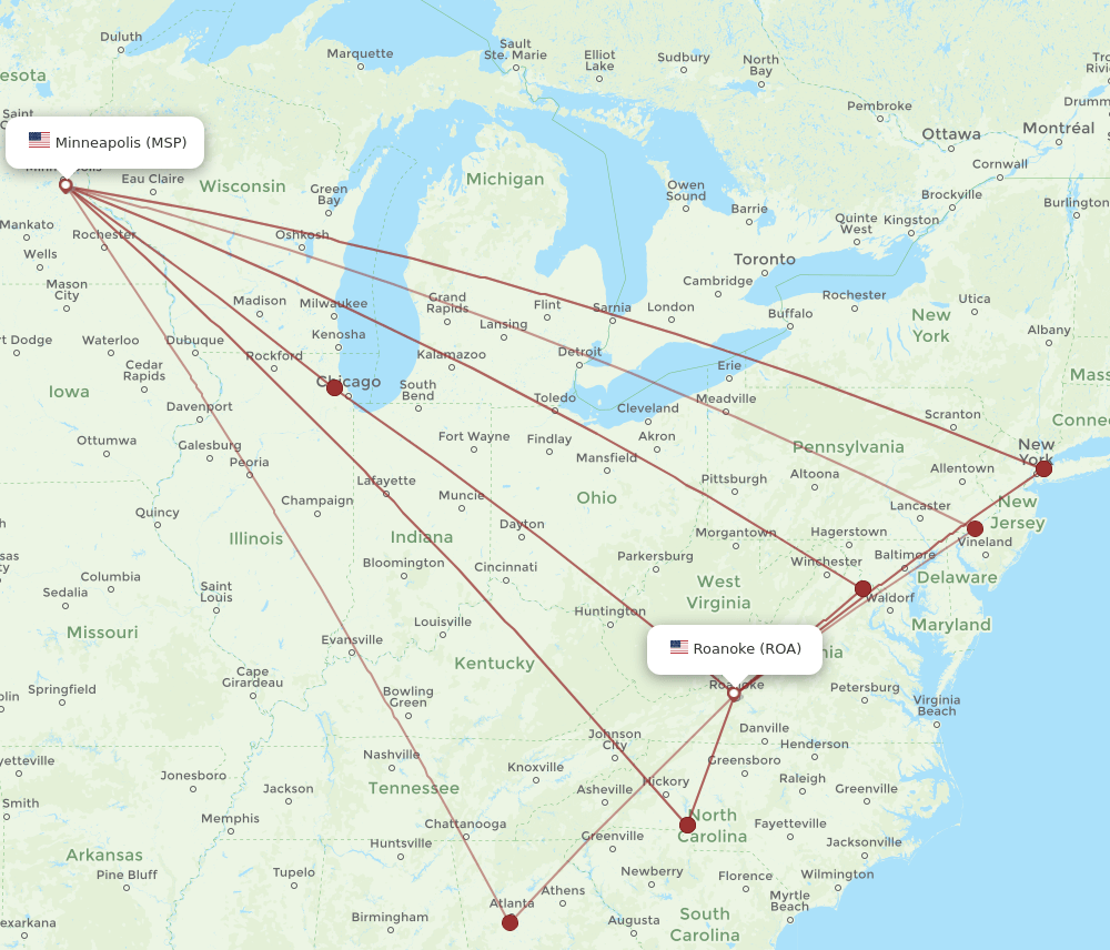 ROA-MSP flight routes