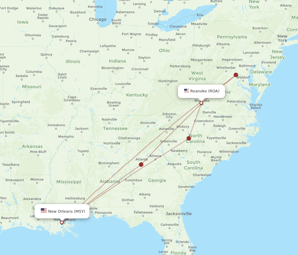 ROA-MSY flight routes