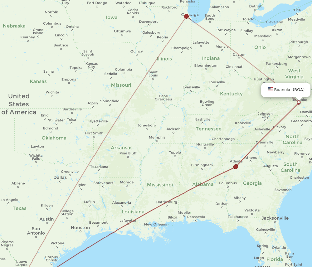 ROA-MTY flight routes