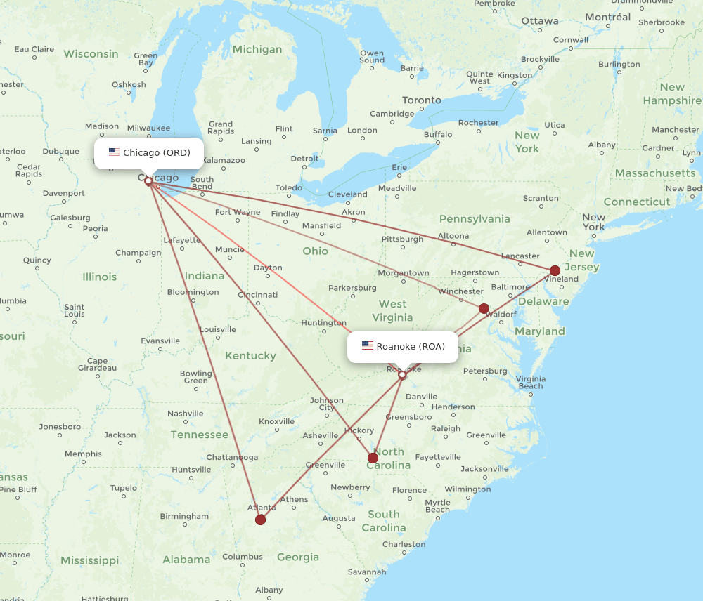 ROA-ORD flight routes