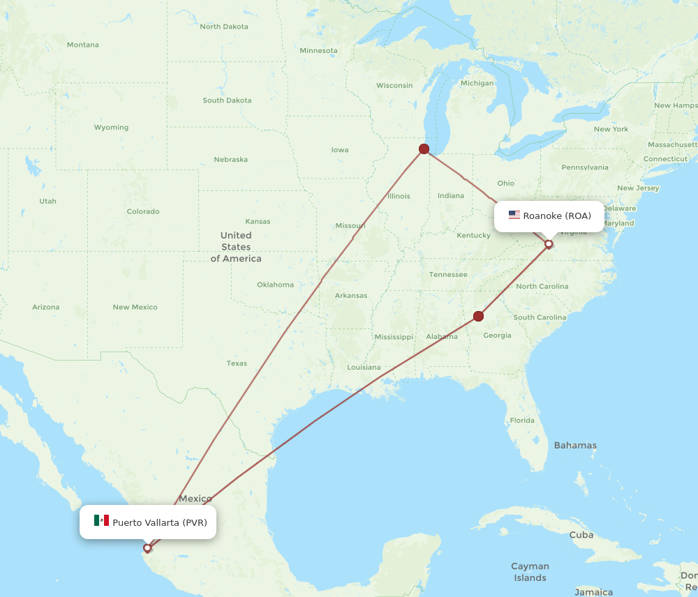 ROA-PVR flight routes