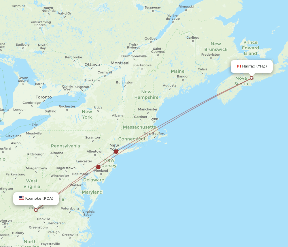 ROA-YHZ flight routes