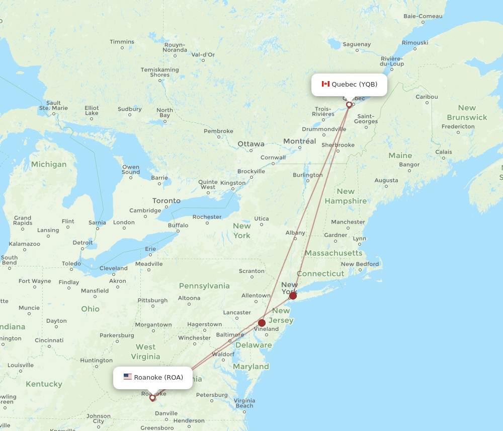 ROA-YQB flight routes