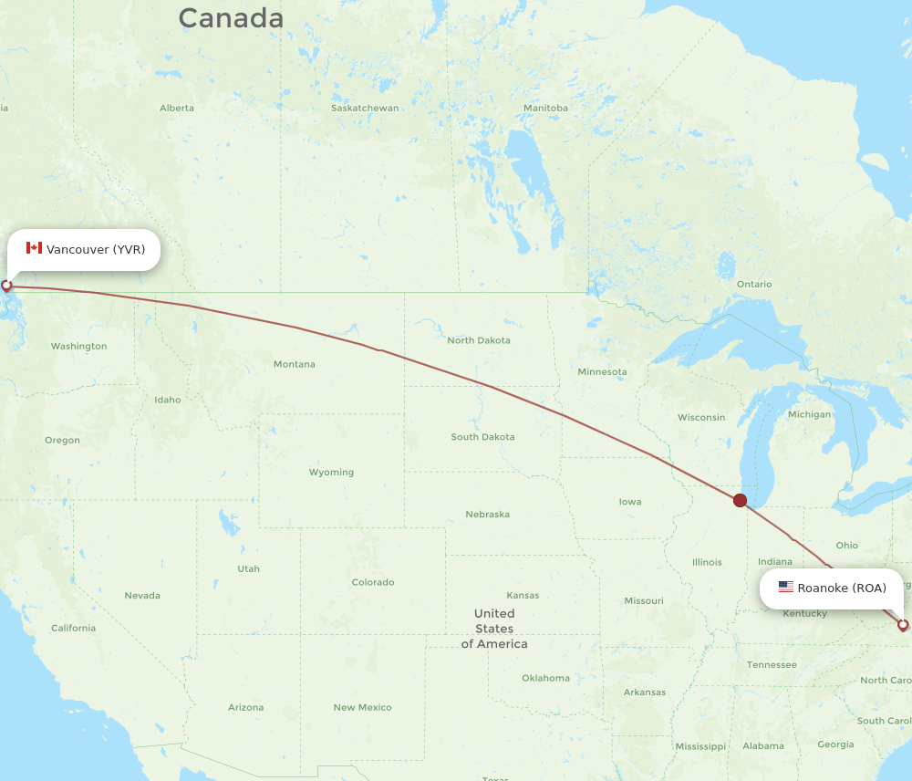 ROA-YVR flight routes