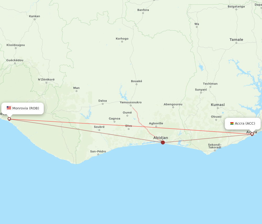 ROB to ACC flights and routes map