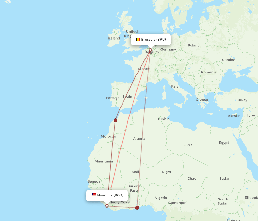 ROB-BRU flight routes