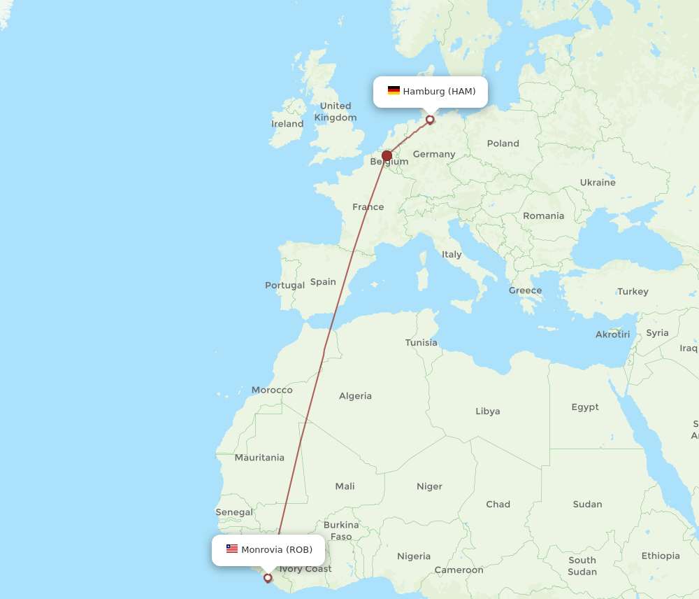 HAM to ROB flights and routes map