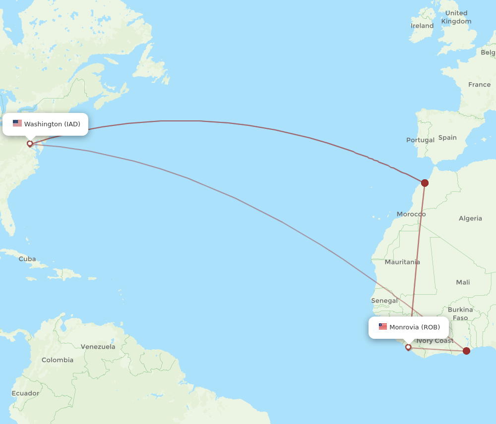 ROB-IAD flight routes