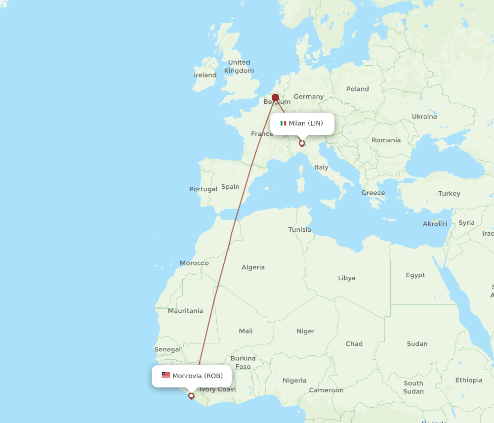 LIN to ROB flights and routes map