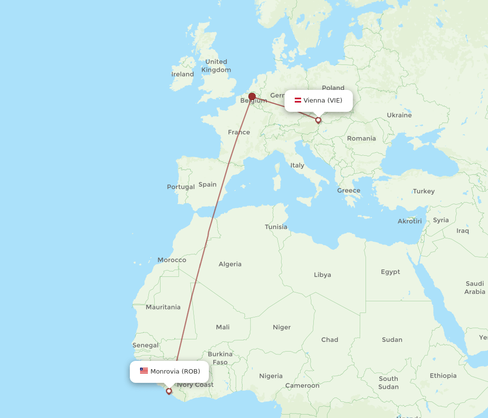 VIE to ROB flights and routes map