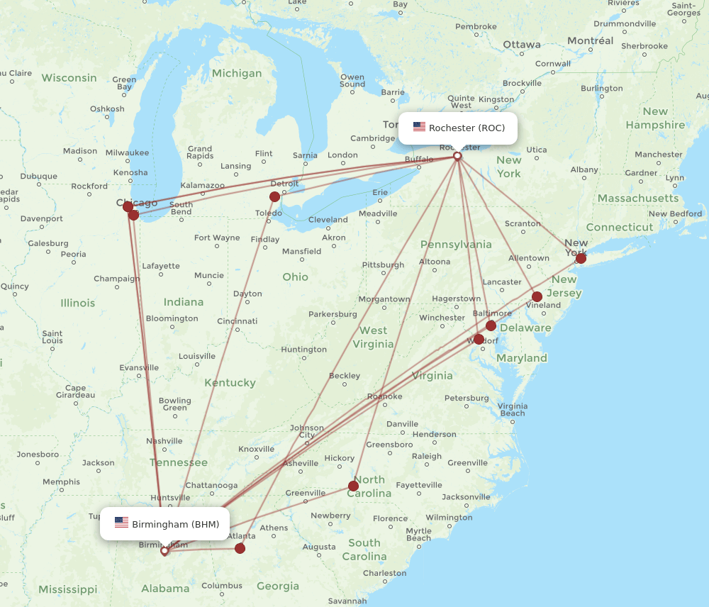 ROC-BHM flight routes
