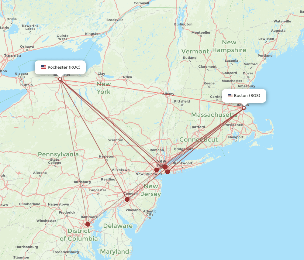 ROC-BOS flight routes