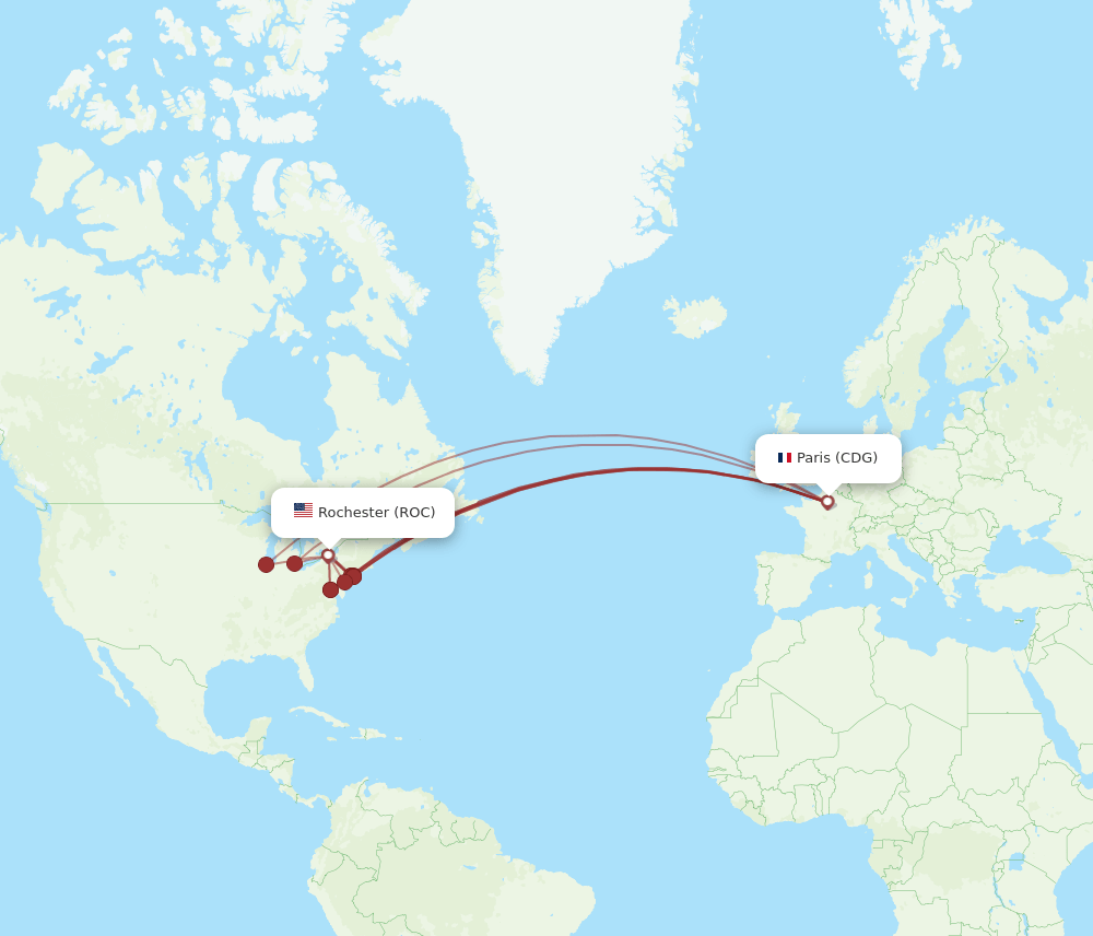 ROC-CDG flight routes