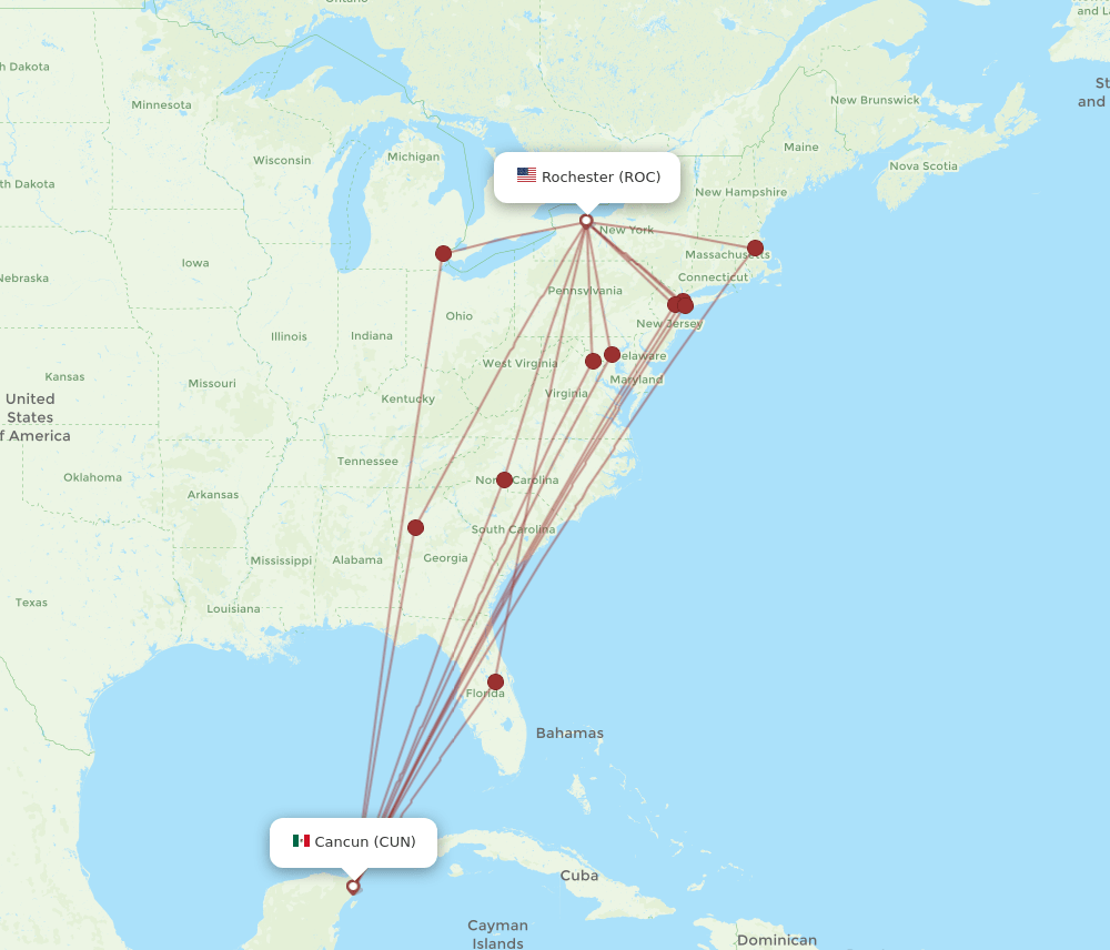 ROC-CUN flight routes