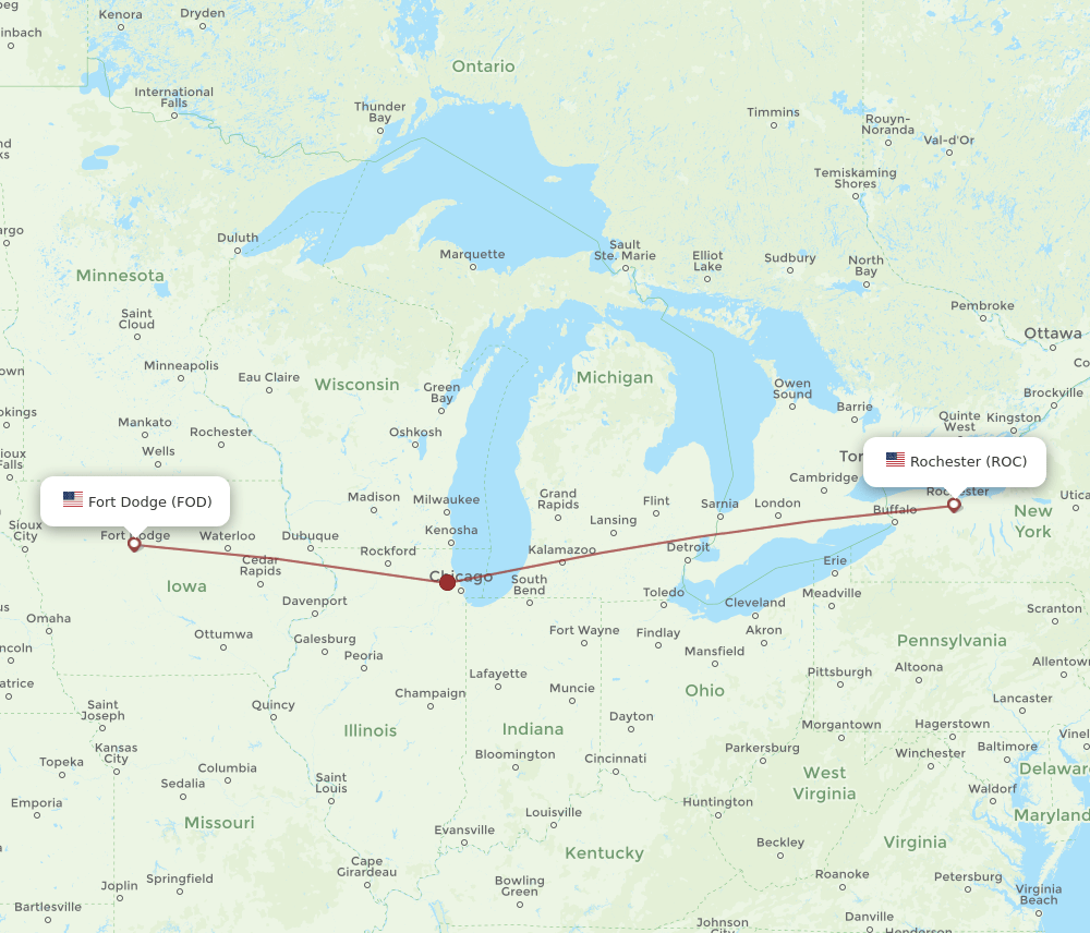 FOD to ROC flights and routes map